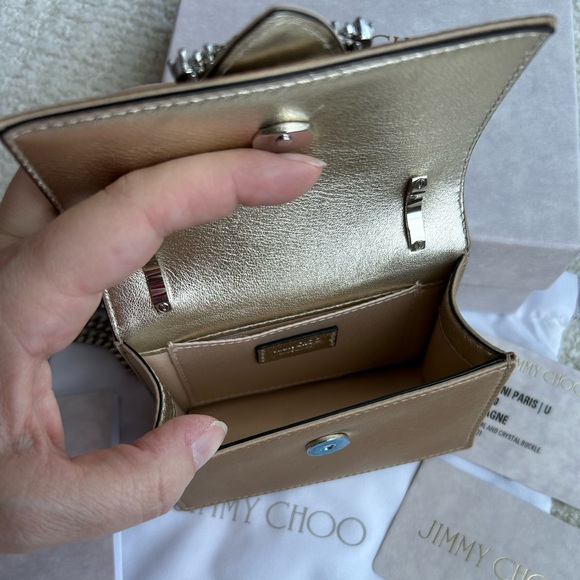 Jimmy Choo Cheri Mini Paris Champagne Satin Bag NEW - Picture 7 of 10